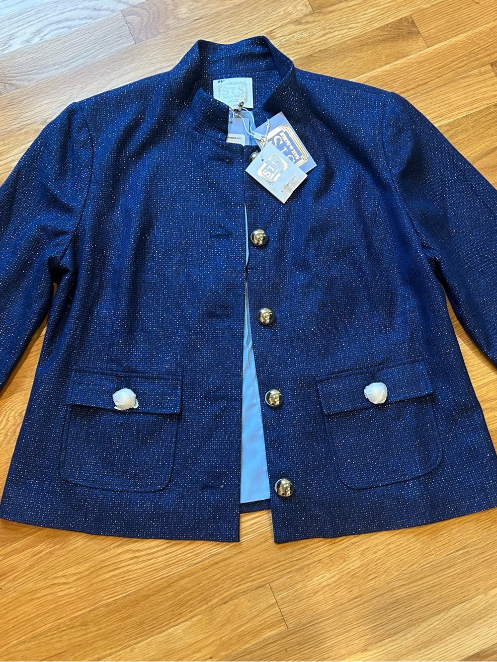 Sail to Sable Women’s Navy Tweed Jacket with Gold Buttons